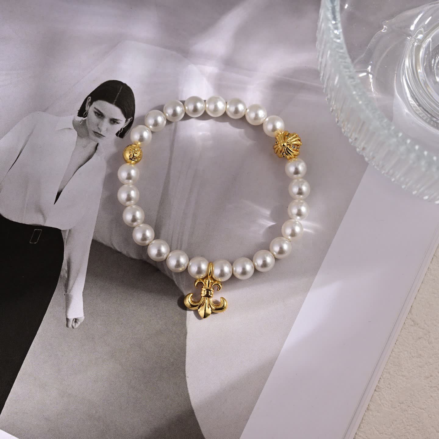 Chrome Hearts Elegant Pearl Bracelets with Gold and Silver Charms